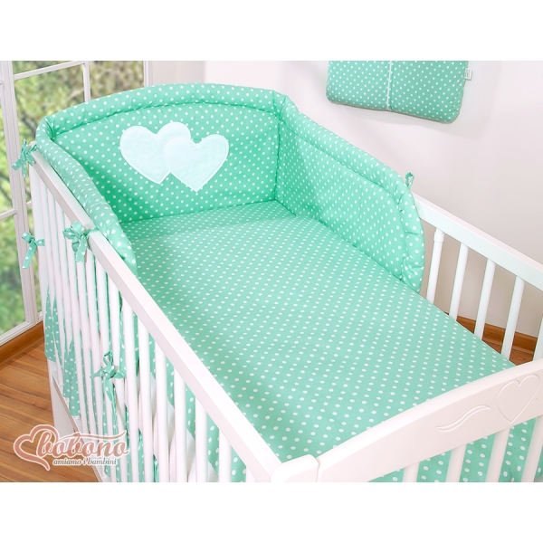 Universel sengerand til tremmeseng - Hanging Hearts  Mint Polkaprikker