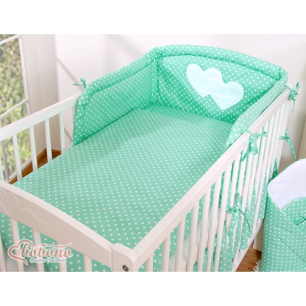 Universel sengerand til tremmeseng - Hanging Hearts  Mint Polkaprikker