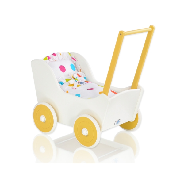 Vogn til babydukke  Hvid Gul