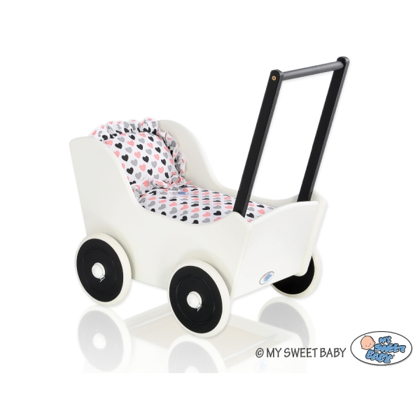 Vogn til babydukke  Hvid Sort