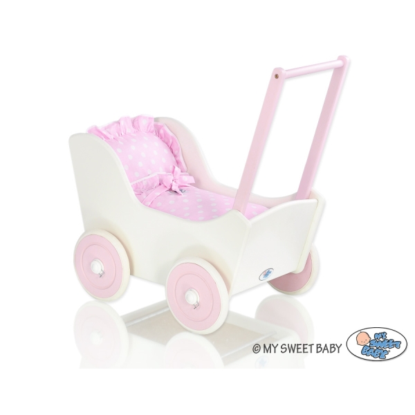 Vogn til babydukke  Lyserød Hvid Pink