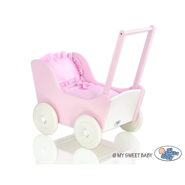 Vogn til babydukke  Lyserød Hvid Pink