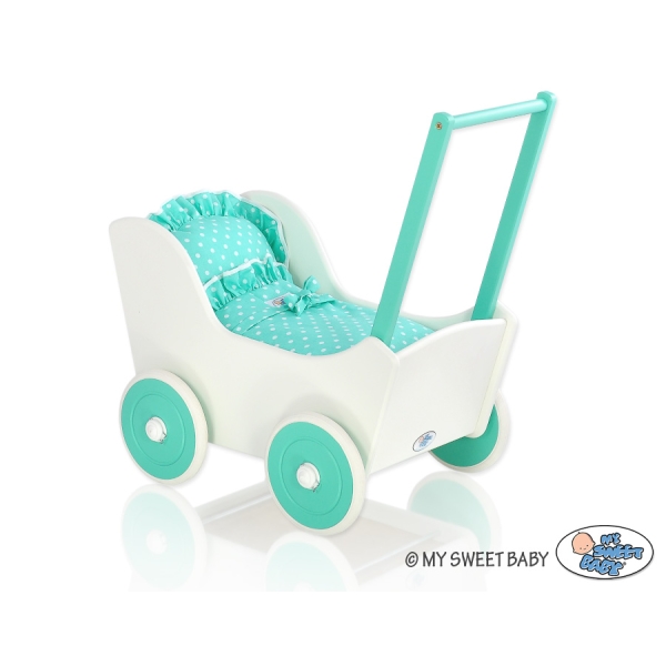 Vogn til babydukke  Mint Hvid