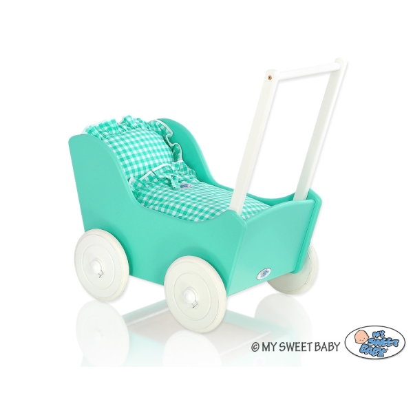Vogn til babydukke  Mint Hvid