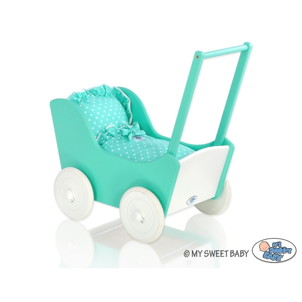 Vogn til babydukke  Mint Hvid