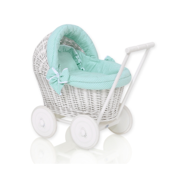 Vogn til babydukke  Mint Polkaprikker