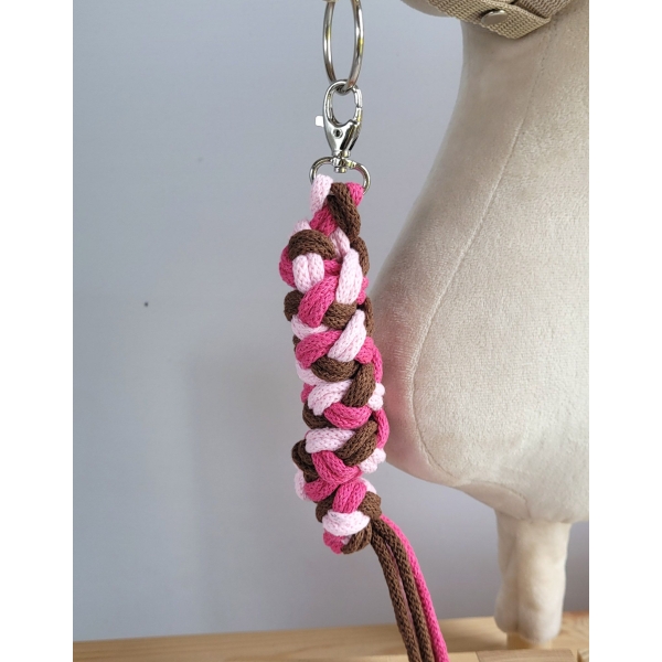 Trekolor flettet træktov til kæphest Brun Lys Pink Mørk Pink