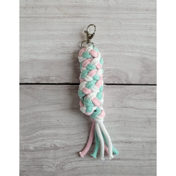 Trekolor flettet træktov til kæphest Hvid Mint Lys Pink